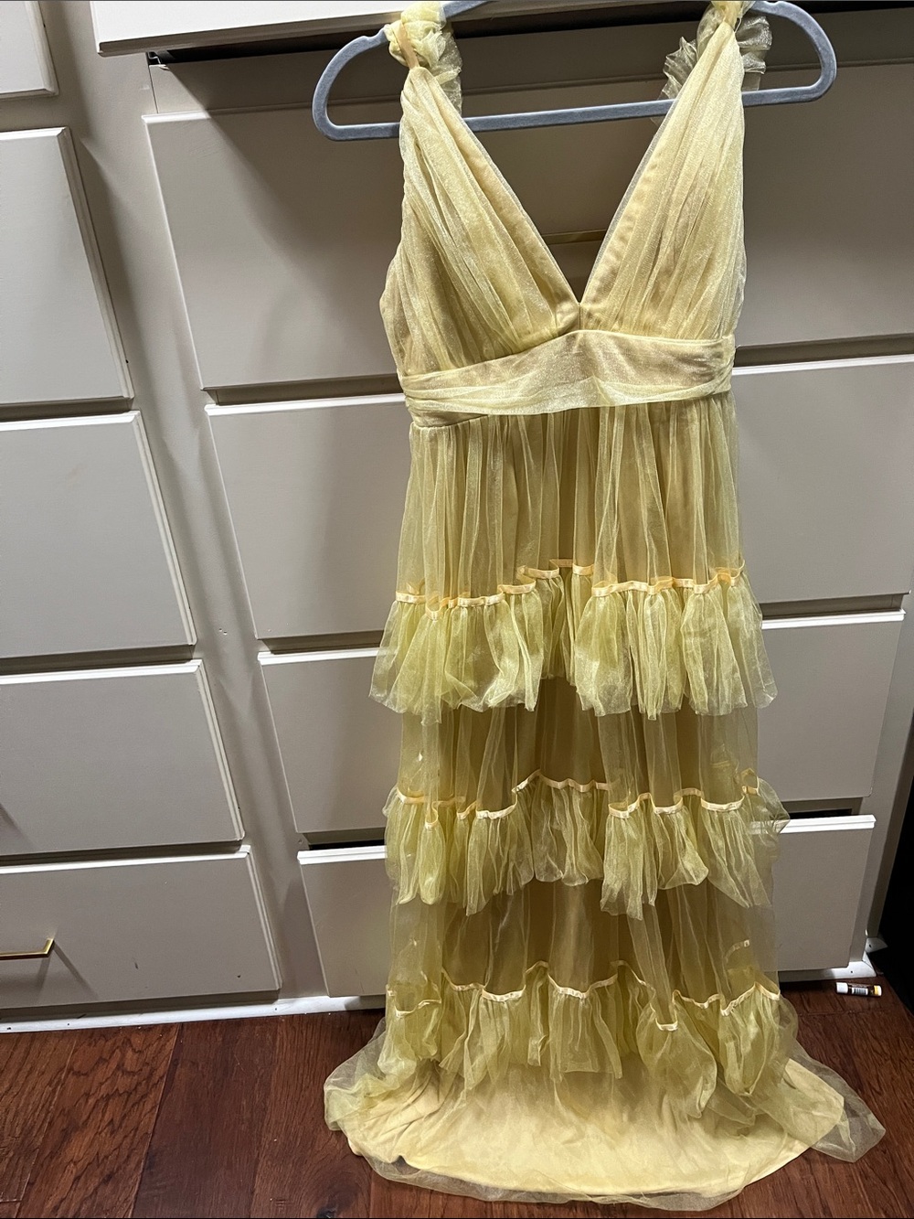 Sheer Yellow Ruffled Tiered Maxi Dress